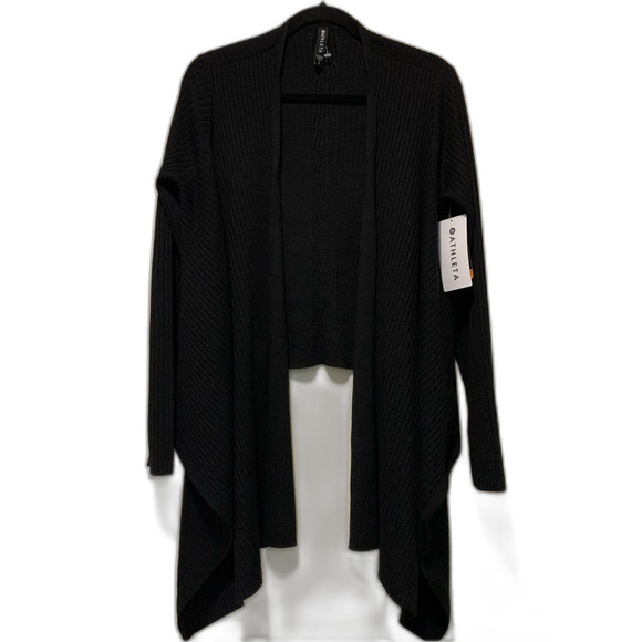 Athleta Solstice Wrap Black Cardigan Sweater Relaxed Fit large merino wool - Picture 2 of 8
